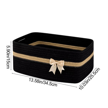 Large Woven Storage Basket, Holiday Gift Storage Basket with Handles for Living Room Shelves, Bow Basket for Empty with Gift Bags and Ribbons for Pet Toy Bin, Packaging Woven Storage Bin Black.