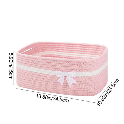 Large Woven Storage Basket, Holiday Gift Storage Basket with Handles for Living Room Shelves, Bow Basket for Empty with Gift Bags and Ribbons for Pet Toy Bin, Packaging Woven Storage Bin Pink.