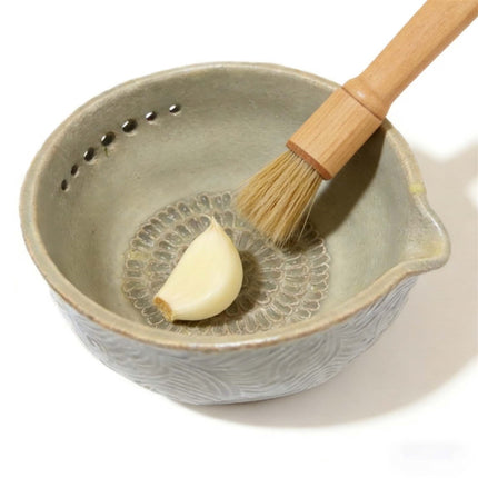 2-in-1 Stoneware Kitchen Grater Plate Tools, Handmade Garlic Grater & Herb Bowl, Efficient Stoneware Herb Stripping Tool,5 Hole Sizes,with Drainage Port, Handmade Garlic Shredder Bowl.