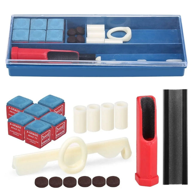 Cue Stick Tip Repair Kit, Cue Tips Accessorie, Include Pool Cue Tips, Pool Cue Repairers, Billiard Cue Clamp, Cue Tip Glue, Billiards Shaper, Cue Tips Accessorie, 20 Pcs Set, 9.45x3.94x1.18 9.45" x 3.94" x 1.18" Blue*1 Set.