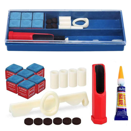 Cue Stick Tip Repair Kit, Cue Tips Accessorie, Include Pool Cue Tips, Pool Cue Repairers, Billiard Cue Clamp, Cue Tip Glue, Billiards Shaper, Cue Tips Accessorie, 20 Pcs Set, 9.45x3.94x1.18 9.45" x 3.94" x 1.18" Blue*1 Set.