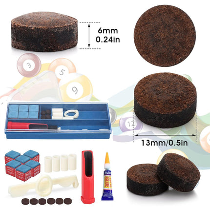 Cue Stick Tip Repair Kit, Cue Tips Accessorie, Include Pool Cue Tips, Pool Cue Repairers, Billiard Cue Clamp, Cue Tip Glue, Billiards Shaper, Cue Tips Accessorie, 20 Pcs Set, 9.45x3.94x1.18 9.45" x 3.94" x 1.18" Blue*1 Set.