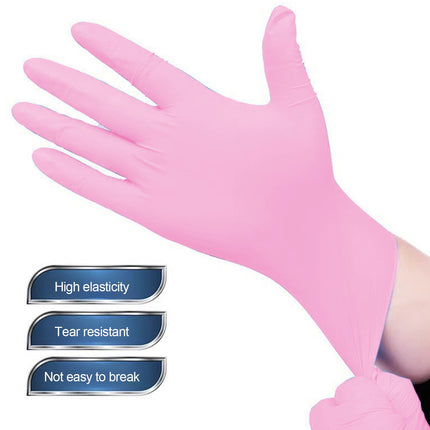Nitrile Disposable Single Use Safety Gloves,Sustainable,Disposable Nitrile Gloves Food Grade Catering Kitchen Household Beauty Rubber Nitrile Gloves,(1 Box/50 Gloves) Pink.