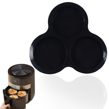 1 Pcs Silicone Egg Cups for Air Fryer,3-Cavity Cupcake Baking Tray,Round Silicone Baking Tools,Round Silicone Ramekins,for Sandwiches,Non-Stick Tray for Baking Accessories,(Dark Gray,9.06x8.46 in) Black.