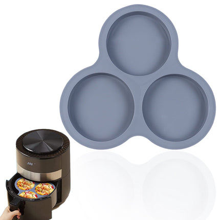 1 Pcs Silicone Egg Cups for Air Fryer,3-Cavity Cupcake Baking Tray,Round Silicone Baking Tools,Round Silicone Ramekins,for Sandwiches,Non-Stick Tray for Baking Accessories,(Dark Gray,9.06x8.46 in) Dark Gray.