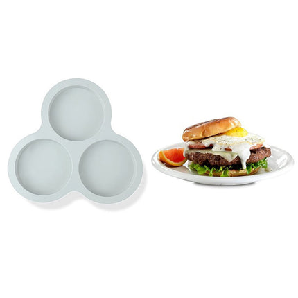 1 Pcs Silicone Egg Cups for Air Fryer,3-Cavity Cupcake Baking Tray,Round Silicone Baking Tools,Round Silicone Ramekins,for Sandwiches,Non-Stick Tray for Baking Accessories,(Dark Gray,9.06x8.46 in) Gray.