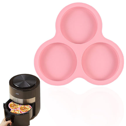 1 Pcs Silicone Egg Cups for Air Fryer,3-Cavity Cupcake Baking Tray,Round Silicone Baking Tools,Round Silicone Ramekins,for Sandwiches,Non-Stick Tray for Baking Accessories,(Dark Gray,9.06x8.46 in) Pink.