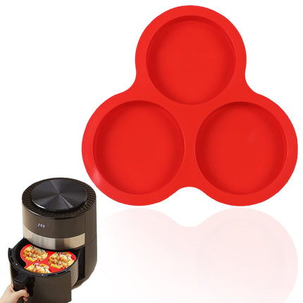 1 Pcs Silicone Egg Cups for Air Fryer,3-Cavity Cupcake Baking Tray,Round Silicone Baking Tools,Round Silicone Ramekins,for Sandwiches,Non-Stick Tray for Baking Accessories,(Dark Gray,9.06x8.46 in) Red.