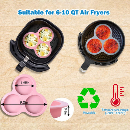 1 Pcs Silicone Egg Cups for Air Fryer,3-Cavity Cupcake Baking Tray,Round Silicone Baking Tools,Round Silicone Ramekins,for Sandwiches,Non-Stick Tray for Baking Accessories,(Dark Gray,9.06x8.46 in) Red.