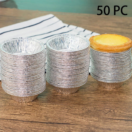 50 Pcs Mini Pie Pans,Small Pie Pans,Round Foil Pans,Disposable Foil Tart Pans,Foil Disposable Egg Tart Mould, Tart Pans For Making Cupcake, Quiche Pie, Caramel Pudding,(Silver,1.57x0.79 in) Silver.