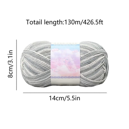 Milk Cotton Tie-Dye Yarn for Knitting and Crochet,130m Multicolor Gradient Wool,Soft and Durable for Blankets and Crafts,Versatile Use for DIY Projects and Creative Knitting Gray.