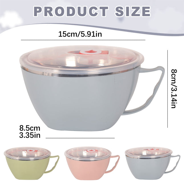 Plastic Soup Bowls with Handles, Microwave Safe Bowl with Lid, Microwavable Soup Mug with Lid, Large Soup Cups for Ramen Noodle Cereal, 1 Pcs, 5.91x3.14 5.91" x 3.14" Pink.