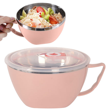 Plastic Soup Bowls with Handles, Microwave Safe Bowl with Lid, Microwavable Soup Mug with Lid, Large Soup Cups for Ramen Noodle Cereal, 1 Pcs, 5.91x3.14 5.91" x 3.14" Pink.