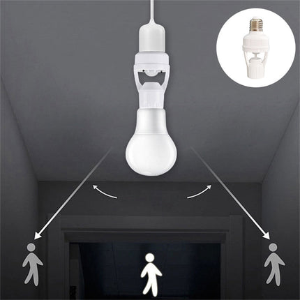 E27 Screw Motion Sensor Light Socket with Infrared Detection,Automatic On/Off for Stairs and Hallways,Easy Installation No Wiring,360-Direction Sensing for Energy Saving and Security.