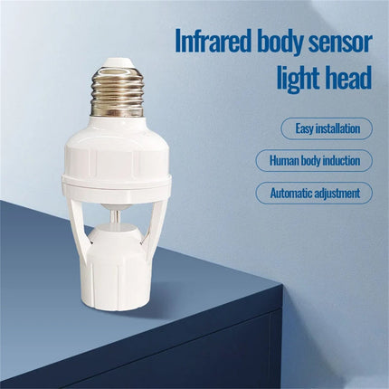 E27 Screw Motion Sensor Light Socket with Infrared Detection,Automatic On/Off for Stairs and Hallways,Easy Installation No Wiring,360-Direction Sensing for Energy Saving and Security.