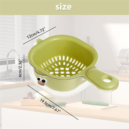 Small Fruit Colander, Fruit Rinser Strainer Container Dual-Layer Vegetable Cutting And Draining Basket, Watermelon Bowl With Strainer For Mini Berry And Tomato Grape Washer, 1 Pcs, 7.67x4.72 7.67" x 4.72" Green.