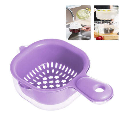 Small Fruit Colander, Fruit Rinser Strainer Container Dual-Layer Vegetable Cutting And Draining Basket, Watermelon Bowl With Strainer For Mini Berry And Tomato Grape Washer, 1 Pcs, 7.67x4.72 7.67" x 4.72" Green.