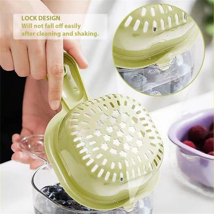 Small Fruit Colander, Fruit Rinser Strainer Container Dual-Layer Vegetable Cutting And Draining Basket, Watermelon Bowl With Strainer For Mini Berry And Tomato Grape Washer, 1 Pcs, 7.67x4.72 7.67" x 4.72" Green.