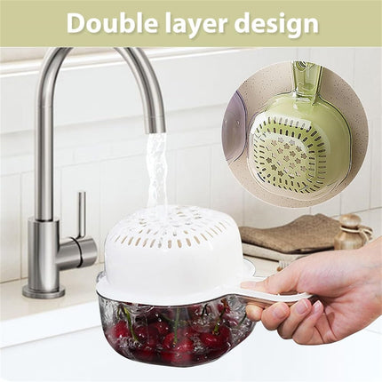 Small Fruit Colander, Fruit Rinser Strainer Container Dual-Layer Vegetable Cutting And Draining Basket, Watermelon Bowl With Strainer For Mini Berry And Tomato Grape Washer, 1 Pcs, 7.67x4.72 7.67" x 4.72" Purple.