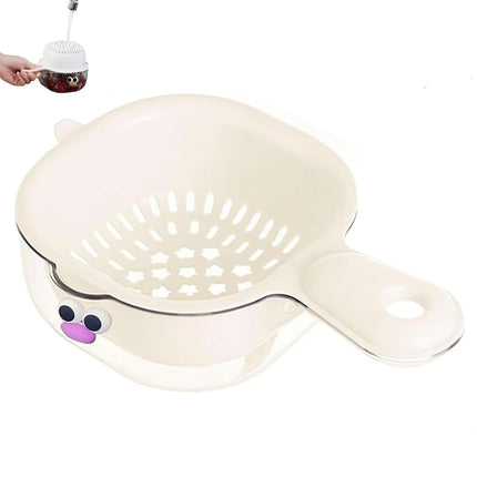 Small Fruit Colander, Fruit Rinser Strainer Container Dual-Layer Vegetable Cutting And Draining Basket, Watermelon Bowl With Strainer For Mini Berry And Tomato Grape Washer, 1 Pcs, 7.67x4.72 7.67" x 4.72" White.