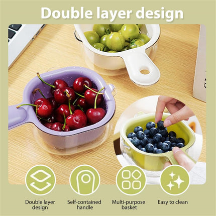 Small Fruit Colander, Fruit Rinser Strainer Container Dual-Layer Vegetable Cutting And Draining Basket, Watermelon Bowl With Strainer For Mini Berry And Tomato Grape Washer, 1 Pcs, 7.67x4.72 7.67" x 4.72" White.