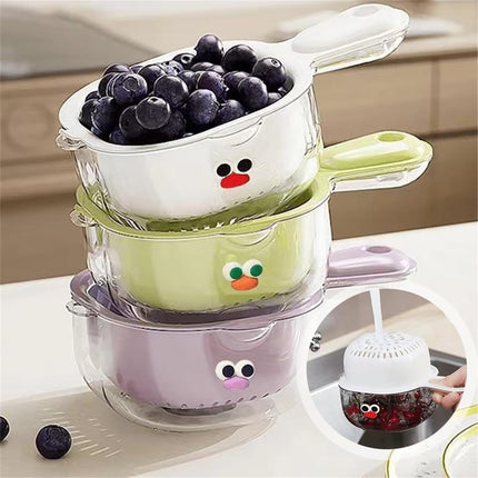 Small Fruit Colander, Fruit Rinser Strainer Container Dual-Layer Vegetable Cutting And Draining Basket, Watermelon Bowl With Strainer For Mini Berry And Tomato Grape Washer, 1 Pcs, 7.67x4.72 7.67" x 4.72" White.