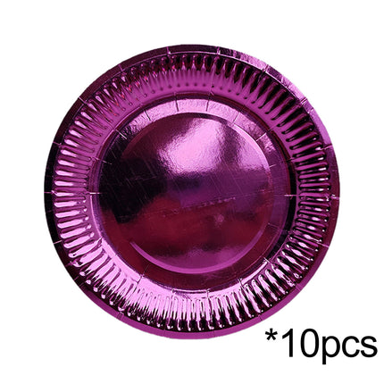 10PCS Gold Red Paper Plates,Disposable Foil Gold Card Cake Dessert Plates Glitter Tableware Party Supplies for Dinner Wedding Anniversary Birthday Bridal Shower Decorations,Gold Card Paper Plates Purple.