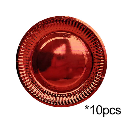 10PCS Gold Red Paper Plates,Disposable Foil Gold Card Cake Dessert Plates Glitter Tableware Party Supplies for Dinner Wedding Anniversary Birthday Bridal Shower Decorations,Gold Card Paper Plates Red.
