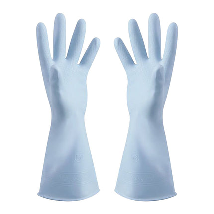 Reusable Household Dishwashing Cleaning Gloves, Food-Grade Natural Rubber with Non-Slip Textured Grip, Long Length for Hand and Arm Protection, Ideal for Kitchen, Gardening, and Janitorial Tasks Light Blue L.