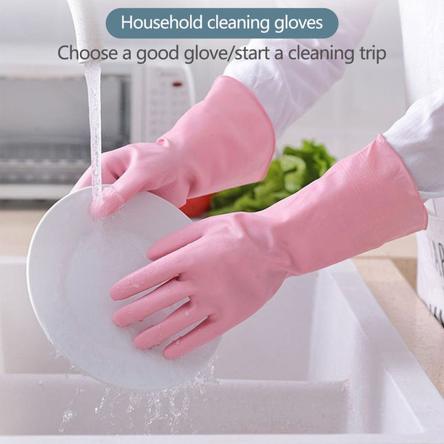 Reusable Household Dishwashing Cleaning Gloves, Food-Grade Natural Rubber with Non-Slip Textured Grip, Long Length for Hand and Arm Protection, Ideal for Kitchen, Gardening, and Janitorial Tasks Pink S.