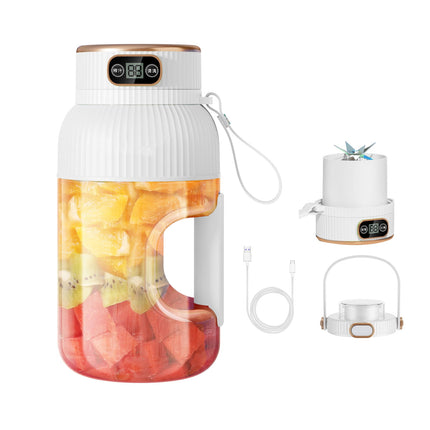 Portable 1200ml Electric Mixing Cup, Stainless Steel & Glass Body, Squeeze Bottle for Protein Shakes, Juices, Gym Drinks, Rechargeable, Airtight Lids, BPA-Free, Multi-Functional Blender White.