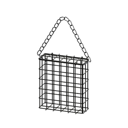 Square Suet Bird Feeder Cage, Heavy-Duty Iron with Protective Coating, Holds One Cake for Nuthatches and Chickadees, Easy-Clean Design, Rust-Resistant Outdoor Hanging Feeder for Backyard Birds Black.