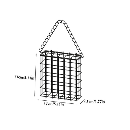 Square Suet Bird Feeder Cage, Heavy-Duty Iron with Protective Coating, Holds One Cake for Nuthatches and Chickadees, Easy-Clean Design, Rust-Resistant Outdoor Hanging Feeder for Backyard Birds Black.