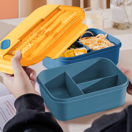 Lunch Box Containers With Dividers, 3 Compartments In One Large Lunch Box, Leakproof Lunch Box, Plastic Microwave Lunch Box Sealed Adult, Suitable For Dining Out Work Navy.