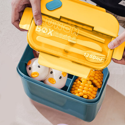 Lunch Box Containers With Dividers, 3 Compartments In One Large Lunch Box, Leakproof Lunch Box, Plastic Microwave Lunch Box Sealed Adult, Suitable For Dining Out Work Navy.