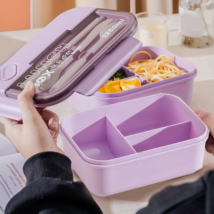 Lunch Box Containers With Dividers, 3 Compartments In One Large Lunch Box, Leakproof Lunch Box, Plastic Microwave Lunch Box Sealed Adult, Suitable For Dining Out Work Purpel.