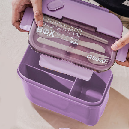 Lunch Box Containers With Dividers, 3 Compartments In One Large Lunch Box, Leakproof Lunch Box, Plastic Microwave Lunch Box Sealed Adult, Suitable For Dining Out Work Purpel.