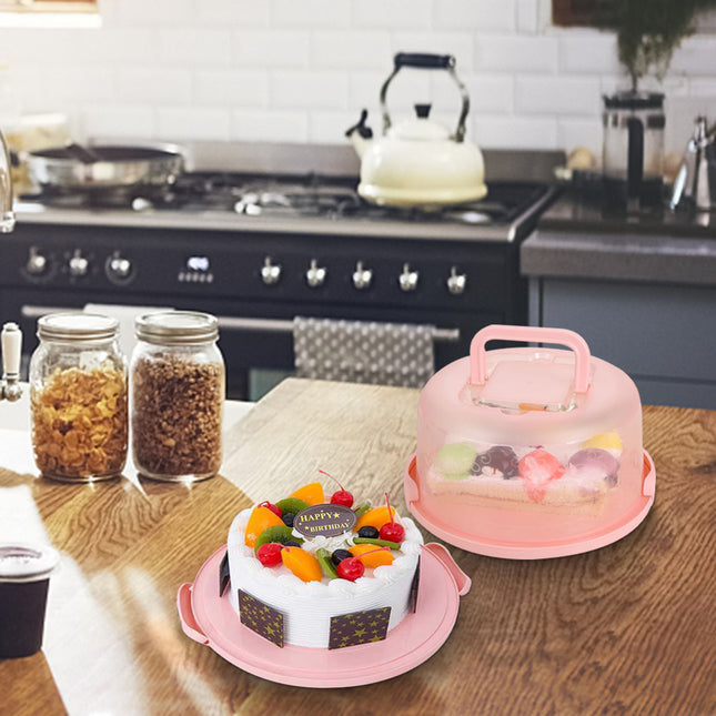 Clearance! Round Cake Carrier Cake Container With Lid And Handles, Large Cupcake Carrier Cake Keeper Sturdy Cupcake Box Cupcake Holder With Two Secure Side Closures Dishwasher Safe, Fresh Storage Pink.