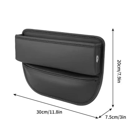 Car Seat Gap Filler, Premium Leather Car Seat Organizer, Universal Fit Car Seat Storage Box, Adjustable Front Seat Gap Filler for Phones, Glasses, Keys, Cards Black.