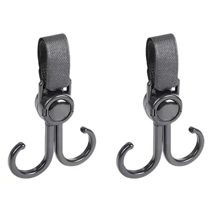 Stroller Hooks - Buggy Hooks - Bag Hooks - Diaper Bag Hooks - Walker Hooks - Stroller Accessories - Mounting Clips - Shopping Hook - Universal Velcro - 360 Degree Rotatable - Black - 4 Pieces.
