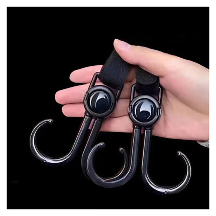 Stroller Hooks - Buggy Hooks - Bag Hooks - Diaper Bag Hooks - Walker Hooks - Stroller Accessories - Mounting Clips - Shopping Hook - Universal Velcro - 360 Degree Rotatable - Black - 4 Pieces.