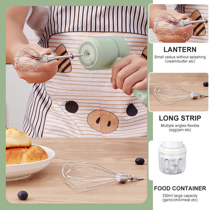 Hand Mixer Electric - Food Chopper - Onion Cutter - Food Processor - Multi-Chopper - Vegetable Cutter - Kitchen Mixer - Whisk - Cordless - Rechargeable - Garlic Cutter - Cream Whipper - Mini Blender - Baking Utensils - White - 1 Piece.