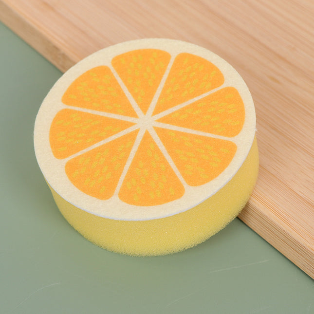 Scouring pad - Dishwashing sponge - Kitchen sponge - Magic sponge - Household sponge - Cleaning sponge - Dishwashing sponge - Sponges - Pan sponge - Scratch-free - Cleaning supplies - Fruit shape - Orange - Yellow - 1 piece.