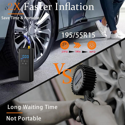 Bicycle pump - Portable digital air pump for cars, handy and wirelessly rechargeable, suitable for motorcycles, bicycles, boats and car tires..