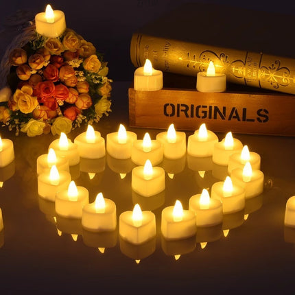 Battery Operated Candles - Set of Rose Petal Candles - 99 Artificial Rose Petals - 24 Heart-Shaped LED Tea Lights - Suitable for Proposals - Anniversaries - Romantic Evenings - Table Decorations - Weddings - Birthdays.
