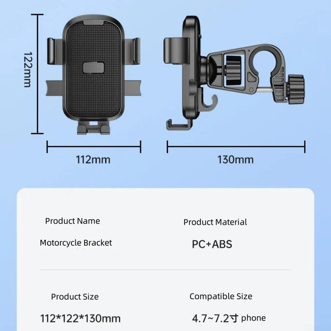 Bicycle Phone Holder - Universal - Shock and Vibration Protection - Bicycle/Motorcycle/Scooter/ATV - Phone Stand - Smartphone Holder - 360 Degree Rotatable - Black.
