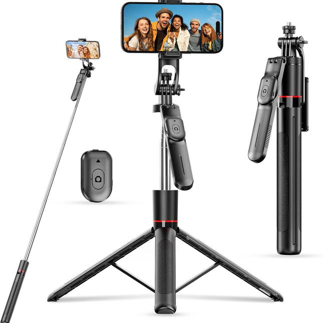 Selfie Stick - Tripod - Phone Tripod - Bluetooth - With Remote Control - Extendable - Wireless - 3 in 1 - Smartphone Holder - Vlogging - Black - 1 piece.