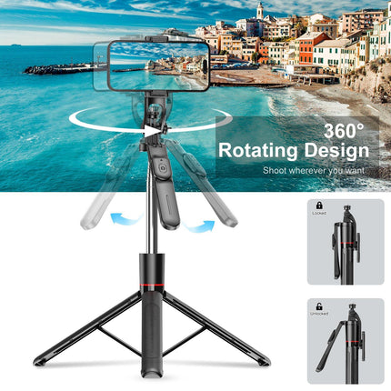 Selfie Stick - Tripod - Phone Tripod - Bluetooth - With Remote Control - Extendable - Wireless - 3 in 1 - Smartphone Holder - Vlogging - Black - 1 piece.