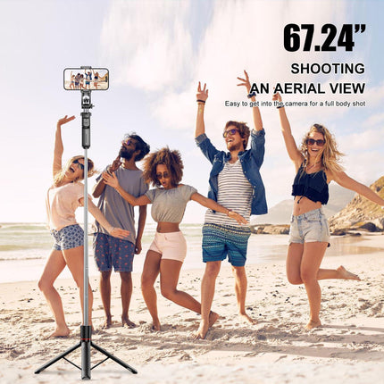Selfie Stick - Tripod - Phone Tripod - Bluetooth - With Remote Control - Extendable - Wireless - 3 in 1 - Smartphone Holder - Vlogging - Black - 1 piece.