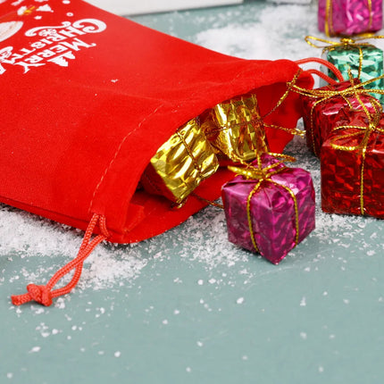 Christmas Gift Bags - Gift Bags - Advent Calendar Bags - Candy Bags - Christmas Packaging - Party Bags - With Drawstring - Reusable - Red - Santa Claus - Snowman - Reindeer - Gift Bags - Christmas Decorations - Holidays - Set of 12.